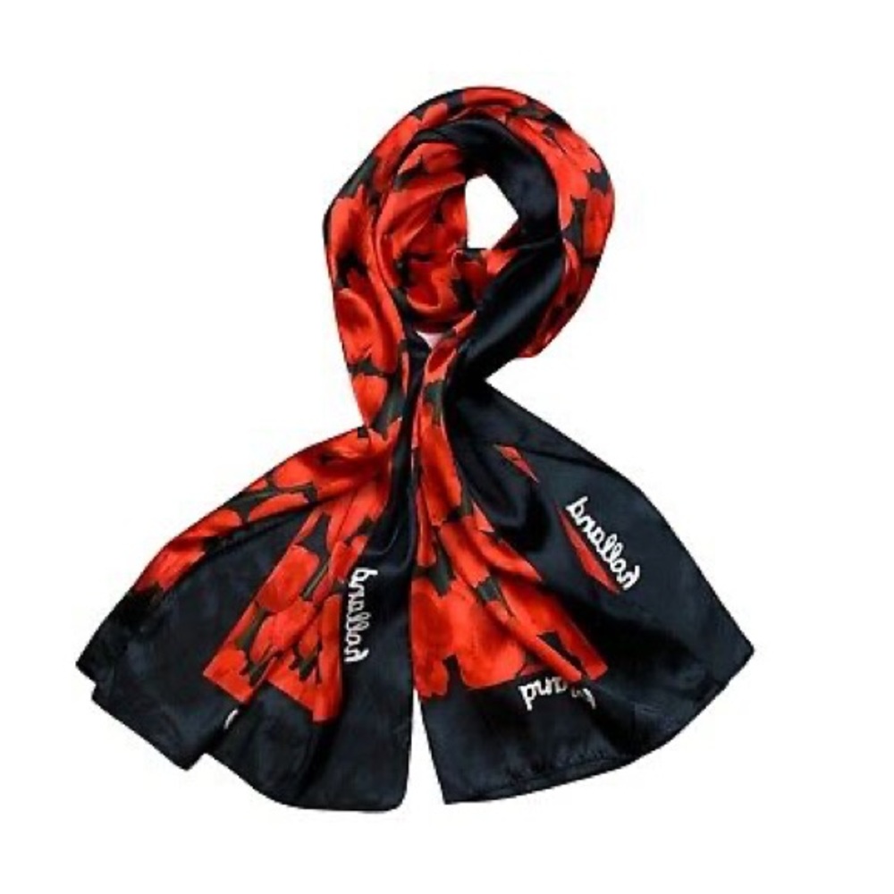 Robin Ruth Fashion Neck Scarf Holland Tulips Rectangular Black and Red - Picture 2 of 5